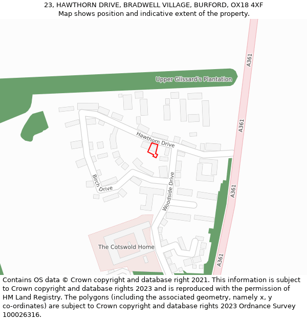 23, HAWTHORN DRIVE, BRADWELL VILLAGE, BURFORD, OX18 4XF: Location map and indicative extent of plot