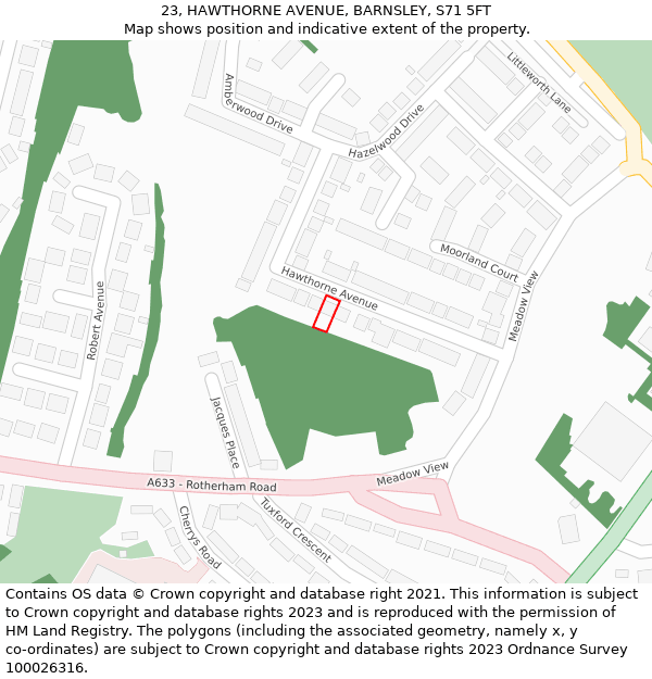 23, HAWTHORNE AVENUE, BARNSLEY, S71 5FT: Location map and indicative extent of plot
