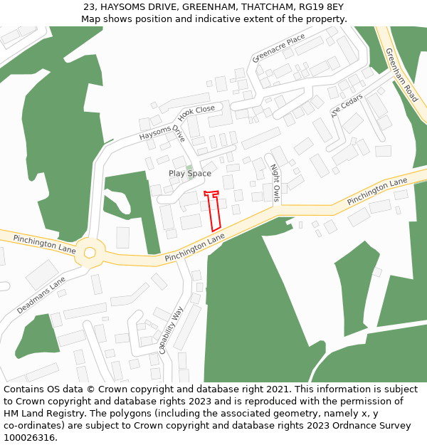 23, HAYSOMS DRIVE, GREENHAM, THATCHAM, RG19 8EY: Location map and indicative extent of plot