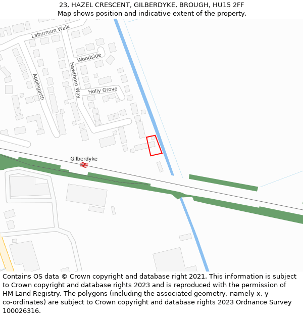 23, HAZEL CRESCENT, GILBERDYKE, BROUGH, HU15 2FF: Location map and indicative extent of plot