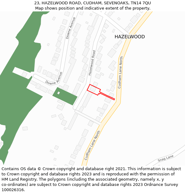 23, HAZELWOOD ROAD, CUDHAM, SEVENOAKS, TN14 7QU: Location map and indicative extent of plot