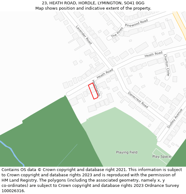 23, HEATH ROAD, HORDLE, LYMINGTON, SO41 0GG: Location map and indicative extent of plot