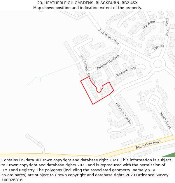 23, HEATHERLEIGH GARDENS, BLACKBURN, BB2 4SX: Location map and indicative extent of plot