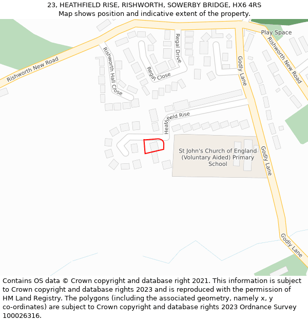 23, HEATHFIELD RISE, RISHWORTH, SOWERBY BRIDGE, HX6 4RS: Location map and indicative extent of plot