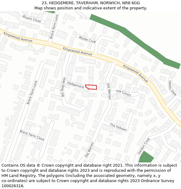 23, HEDGEMERE, TAVERHAM, NORWICH, NR8 6GG: Location map and indicative extent of plot