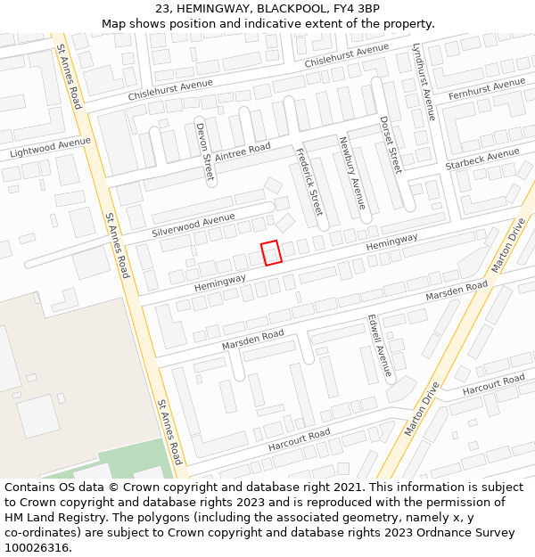 23, HEMINGWAY, BLACKPOOL, FY4 3BP: Location map and indicative extent of plot