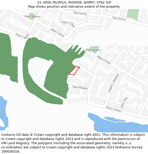 23, HEOL PILIPALA, RHOOSE, BARRY, CF62 3LP: Location map and indicative extent of plot