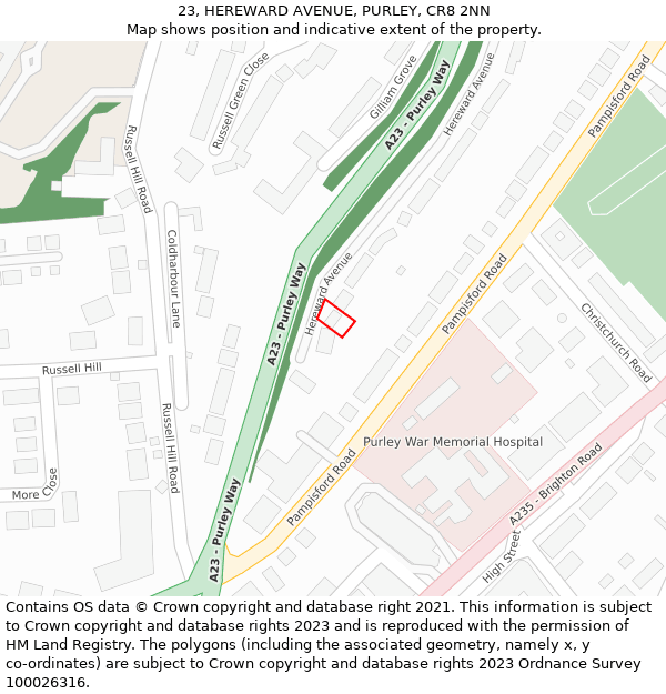 23, HEREWARD AVENUE, PURLEY, CR8 2NN: Location map and indicative extent of plot