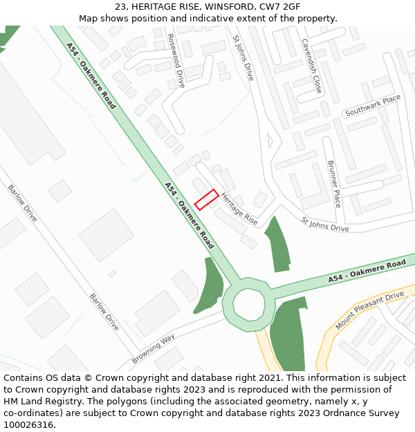 23, HERITAGE RISE, WINSFORD, CW7 2GF: Location map and indicative extent of plot