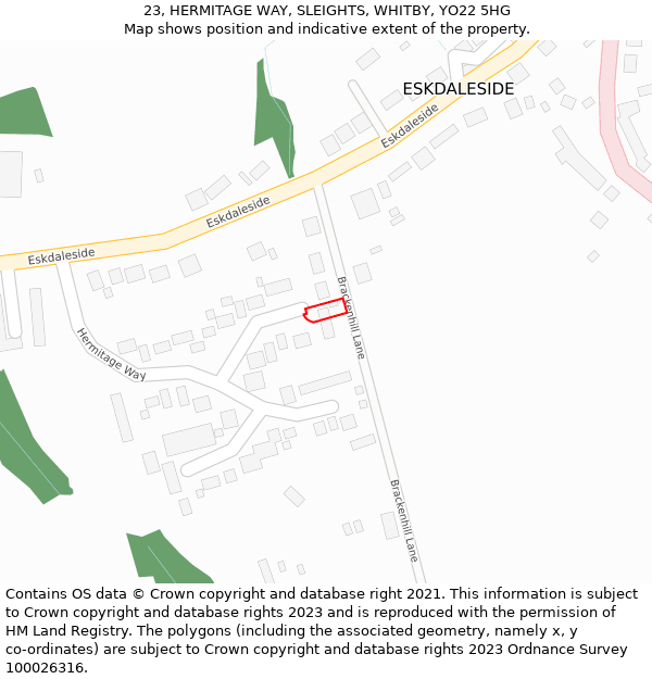 23, HERMITAGE WAY, SLEIGHTS, WHITBY, YO22 5HG: Location map and indicative extent of plot