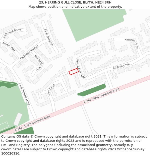 23, HERRING GULL CLOSE, BLYTH, NE24 3RH: Location map and indicative extent of plot