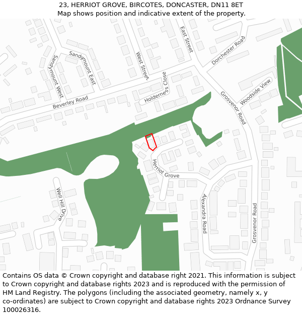 23, HERRIOT GROVE, BIRCOTES, DONCASTER, DN11 8ET: Location map and indicative extent of plot