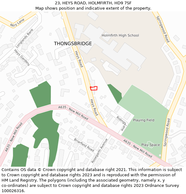 23, HEYS ROAD, HOLMFIRTH, HD9 7SF: Location map and indicative extent of plot