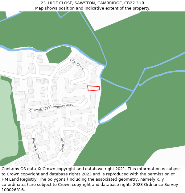 23, HIDE CLOSE, SAWSTON, CAMBRIDGE, CB22 3UR: Location map and indicative extent of plot