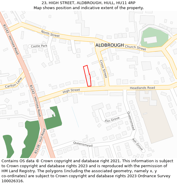 23, HIGH STREET, ALDBROUGH, HULL, HU11 4RP: Location map and indicative extent of plot