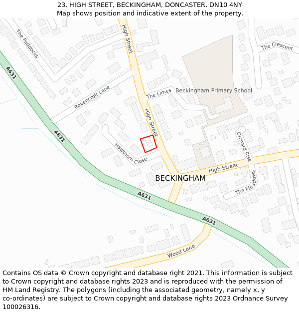 23, HIGH STREET, BECKINGHAM, DONCASTER, DN10 4NY: Location map and indicative extent of plot