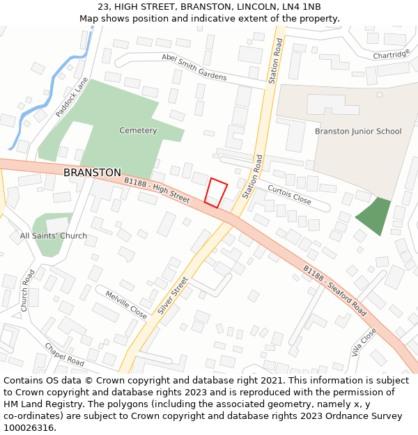 23, HIGH STREET, BRANSTON, LINCOLN, LN4 1NB: Location map and indicative extent of plot
