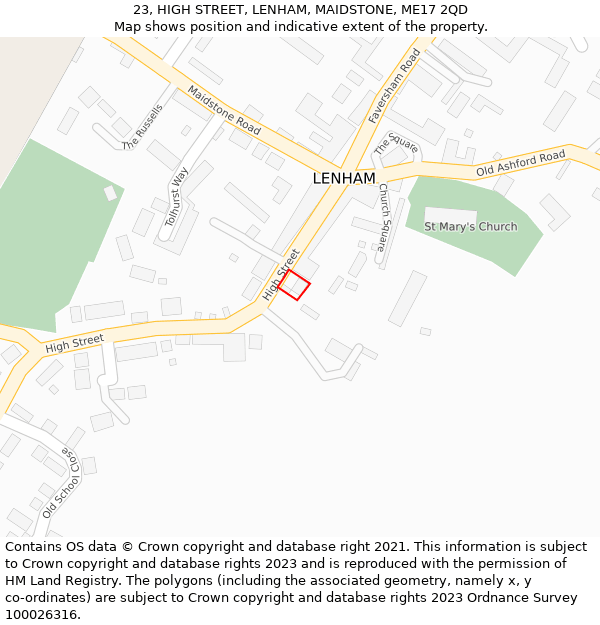 23, HIGH STREET, LENHAM, MAIDSTONE, ME17 2QD: Location map and indicative extent of plot