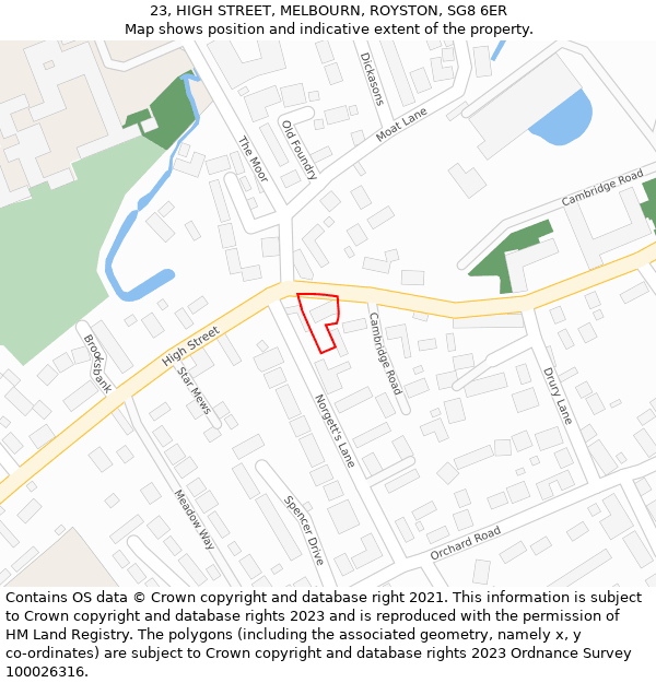 23, HIGH STREET, MELBOURN, ROYSTON, SG8 6ER: Location map and indicative extent of plot