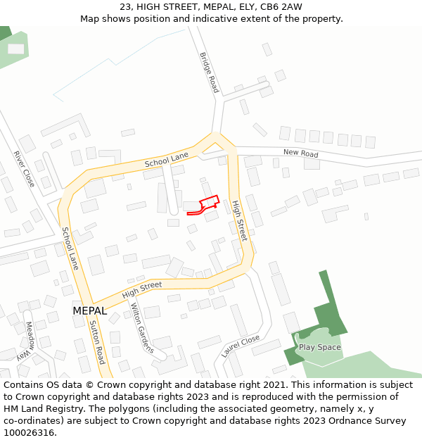 23, HIGH STREET, MEPAL, ELY, CB6 2AW: Location map and indicative extent of plot