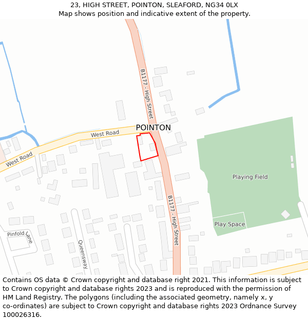 23, HIGH STREET, POINTON, SLEAFORD, NG34 0LX: Location map and indicative extent of plot