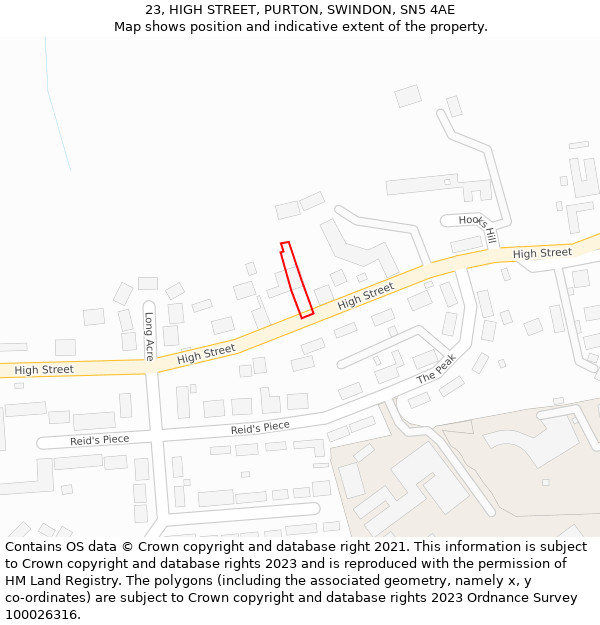 23, HIGH STREET, PURTON, SWINDON, SN5 4AE: Location map and indicative extent of plot