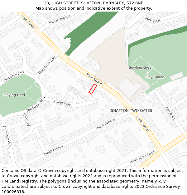 23, HIGH STREET, SHAFTON, BARNSLEY, S72 8NF: Location map and indicative extent of plot