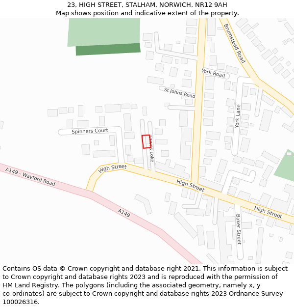 23, HIGH STREET, STALHAM, NORWICH, NR12 9AH: Location map and indicative extent of plot