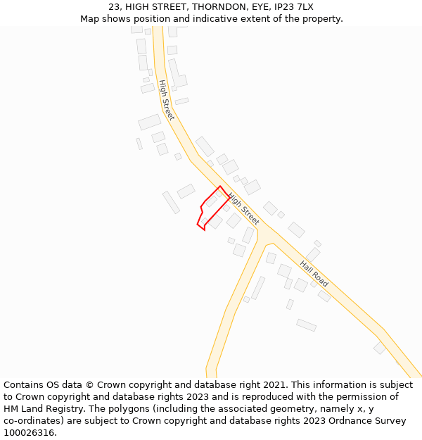 23, HIGH STREET, THORNDON, EYE, IP23 7LX: Location map and indicative extent of plot