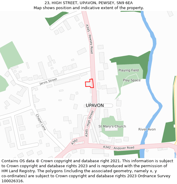 23, HIGH STREET, UPAVON, PEWSEY, SN9 6EA: Location map and indicative extent of plot