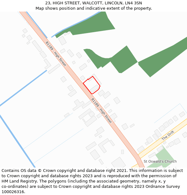 23, HIGH STREET, WALCOTT, LINCOLN, LN4 3SN: Location map and indicative extent of plot