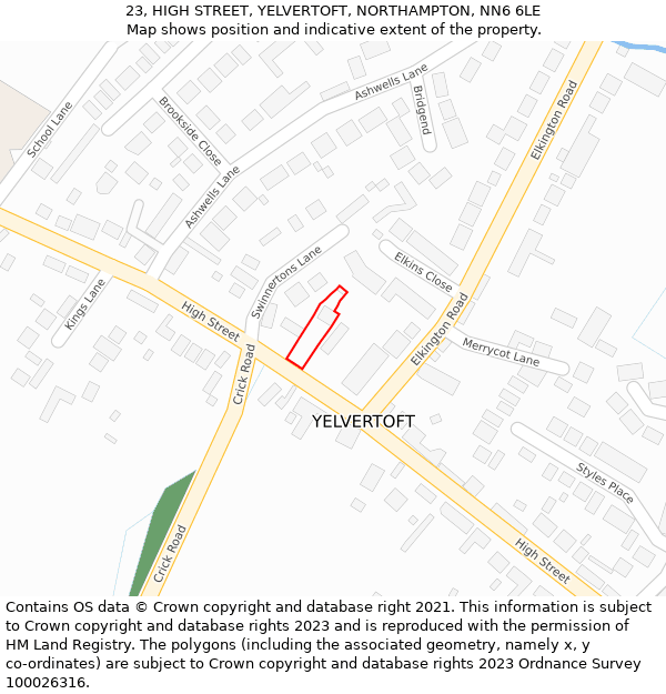 23, HIGH STREET, YELVERTOFT, NORTHAMPTON, NN6 6LE: Location map and indicative extent of plot