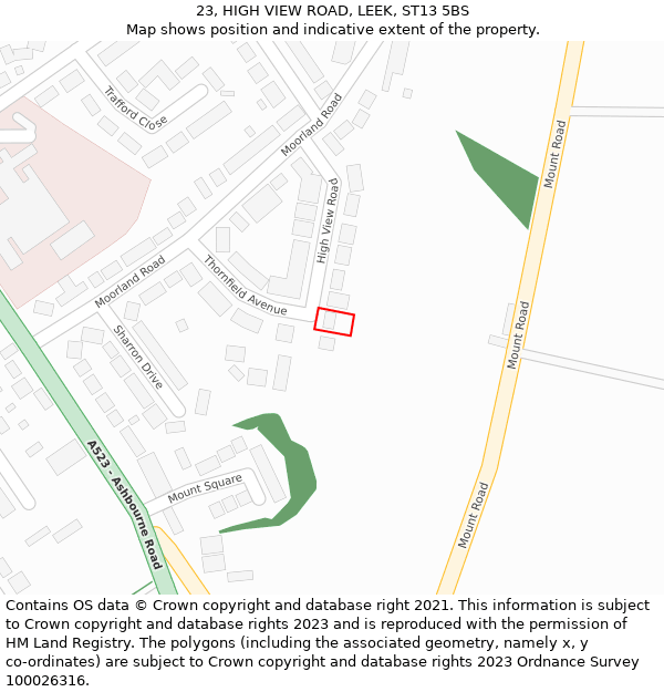 23, HIGH VIEW ROAD, LEEK, ST13 5BS: Location map and indicative extent of plot