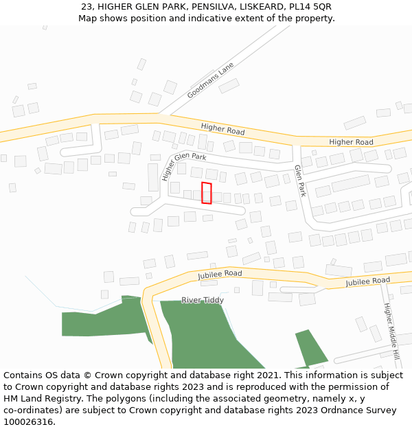 23, HIGHER GLEN PARK, PENSILVA, LISKEARD, PL14 5QR: Location map and indicative extent of plot