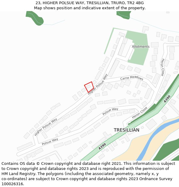 23, HIGHER POLSUE WAY, TRESILLIAN, TRURO, TR2 4BG: Location map and indicative extent of plot