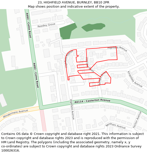 23, HIGHFIELD AVENUE, BURNLEY, BB10 2PR: Location map and indicative extent of plot