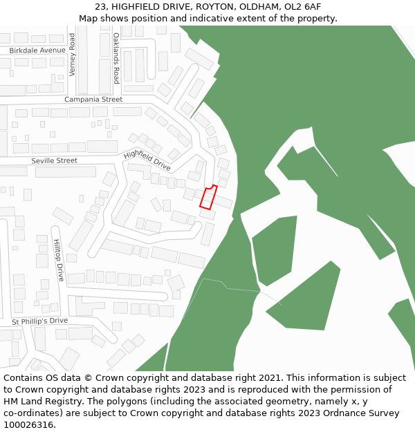 23, HIGHFIELD DRIVE, ROYTON, OLDHAM, OL2 6AF: Location map and indicative extent of plot