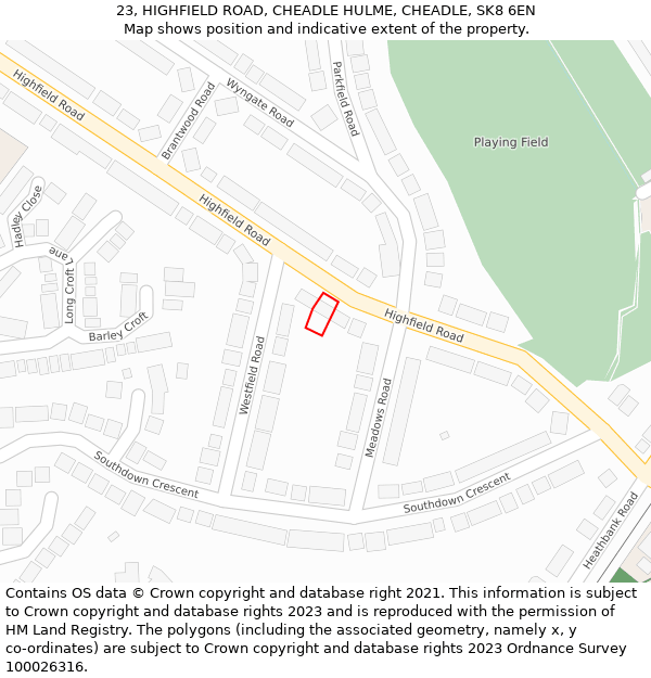 23, HIGHFIELD ROAD, CHEADLE HULME, CHEADLE, SK8 6EN: Location map and indicative extent of plot