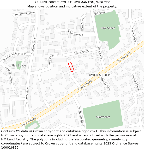 23, HIGHGROVE COURT, NORMANTON, WF6 2TY: Location map and indicative extent of plot