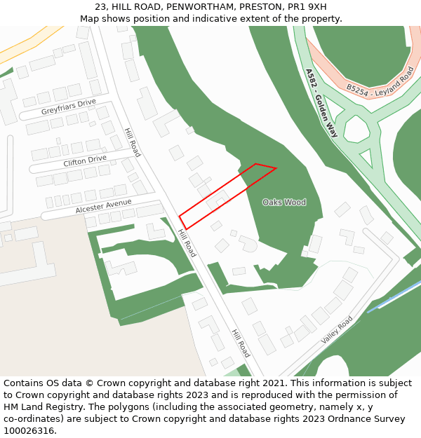 23, HILL ROAD, PENWORTHAM, PRESTON, PR1 9XH: Location map and indicative extent of plot