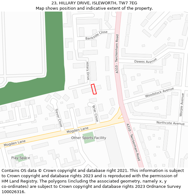 23, HILLARY DRIVE, ISLEWORTH, TW7 7EG: Location map and indicative extent of plot