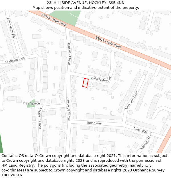 23, HILLSIDE AVENUE, HOCKLEY, SS5 4NN: Location map and indicative extent of plot
