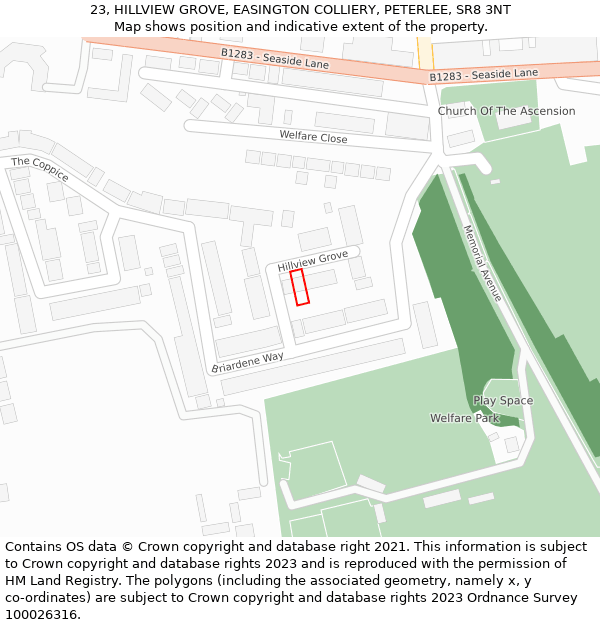 23, HILLVIEW GROVE, EASINGTON COLLIERY, PETERLEE, SR8 3NT: Location map and indicative extent of plot