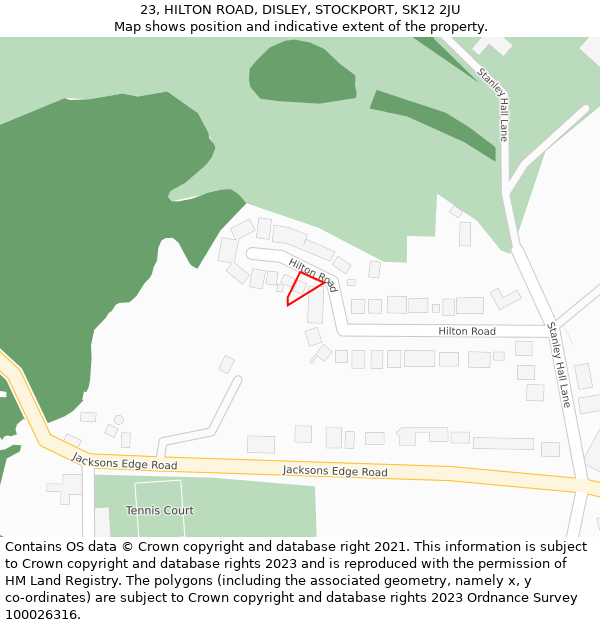 23, HILTON ROAD, DISLEY, STOCKPORT, SK12 2JU: Location map and indicative extent of plot