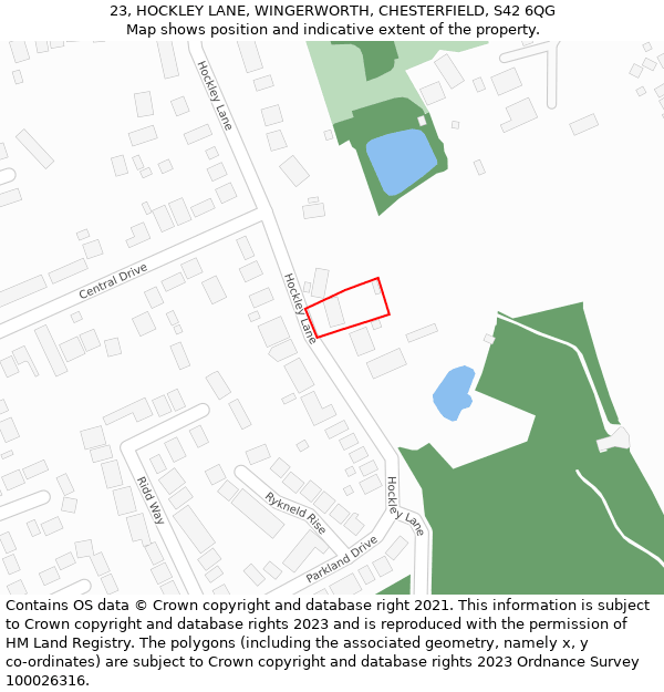 23, HOCKLEY LANE, WINGERWORTH, CHESTERFIELD, S42 6QG: Location map and indicative extent of plot