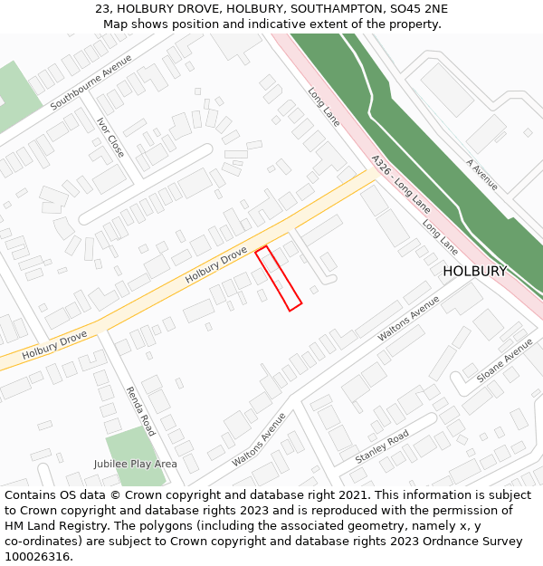 23, HOLBURY DROVE, HOLBURY, SOUTHAMPTON, SO45 2NE: Location map and indicative extent of plot