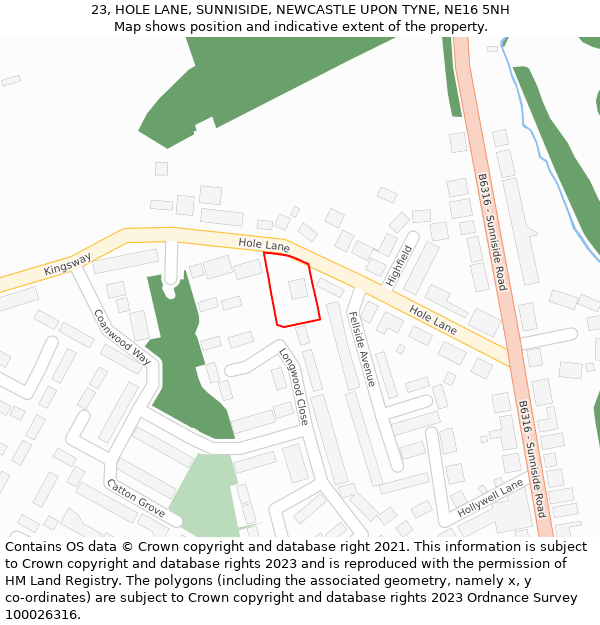 23, HOLE LANE, SUNNISIDE, NEWCASTLE UPON TYNE, NE16 5NH: Location map and indicative extent of plot