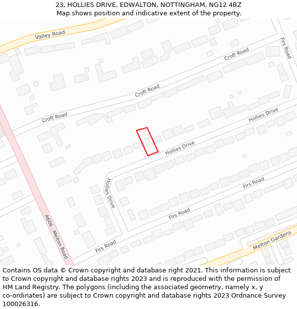 23, HOLLIES DRIVE, EDWALTON, NOTTINGHAM, NG12 4BZ: Location map and indicative extent of plot