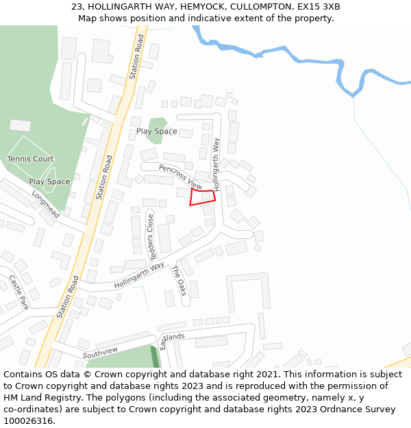 23, HOLLINGARTH WAY, HEMYOCK, CULLOMPTON, EX15 3XB: Location map and indicative extent of plot