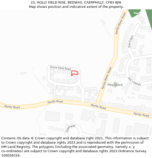 23, HOLLY FIELD RISE, BEDWAS, CAERPHILLY, CF83 8JW: Location map and indicative extent of plot